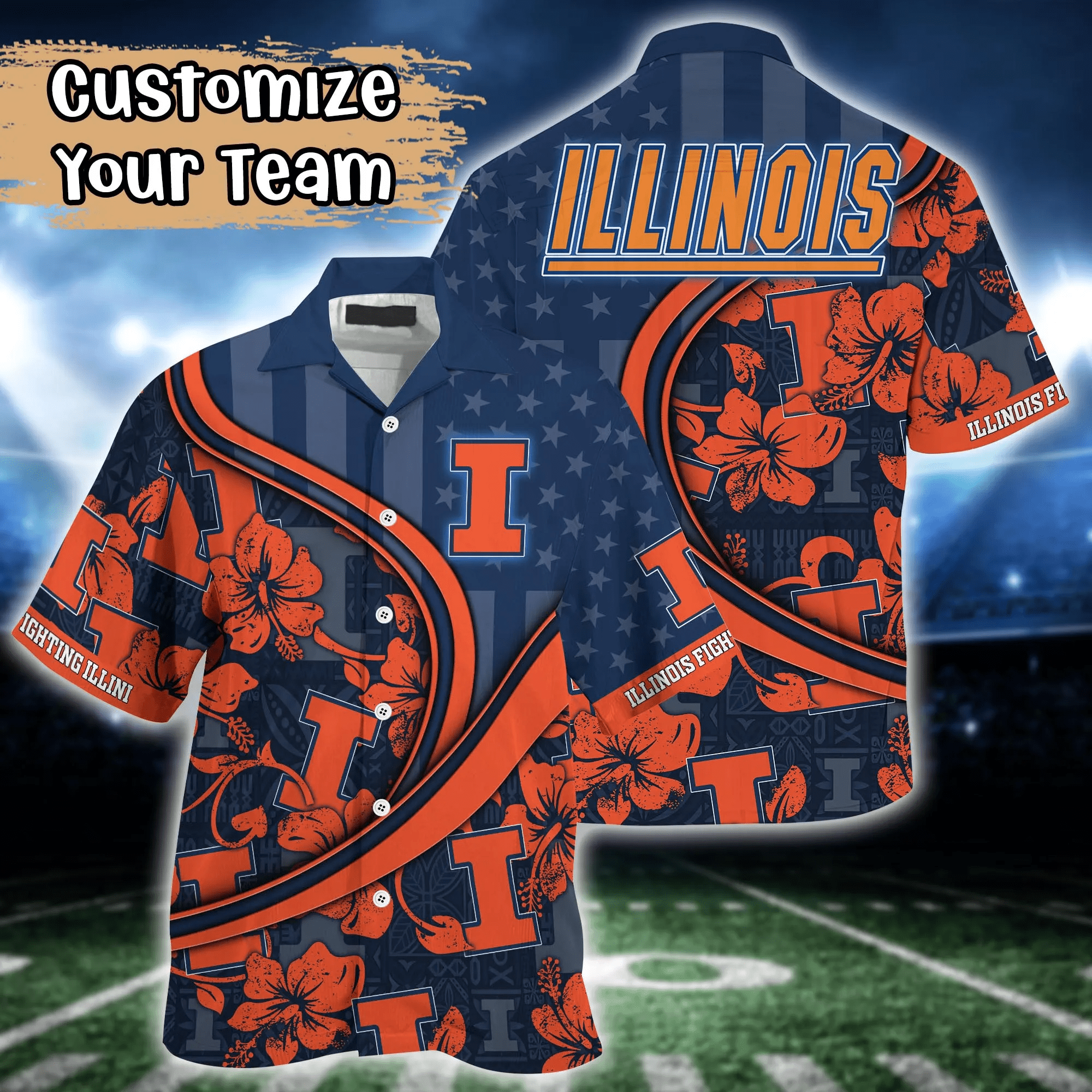 Illinois Fighting Illini NCAA Us Flag Hawaiian Shirt Custom Summer Aloha Shirt Illinois Fighting Illini NCAA Us Flag Hawaiian Shirt Custom Summer Aloha Shirt