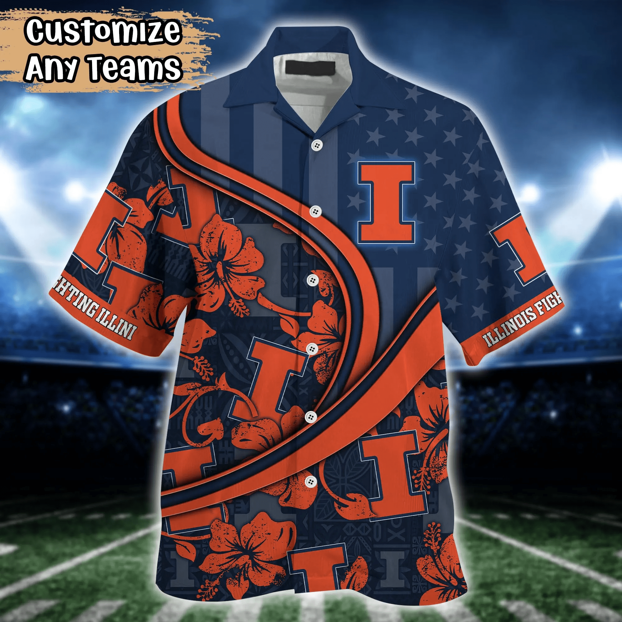 Illinois Fighting Illini NCAA Us Flag Hawaiian Shirt Custom Summer Aloha Shirt
