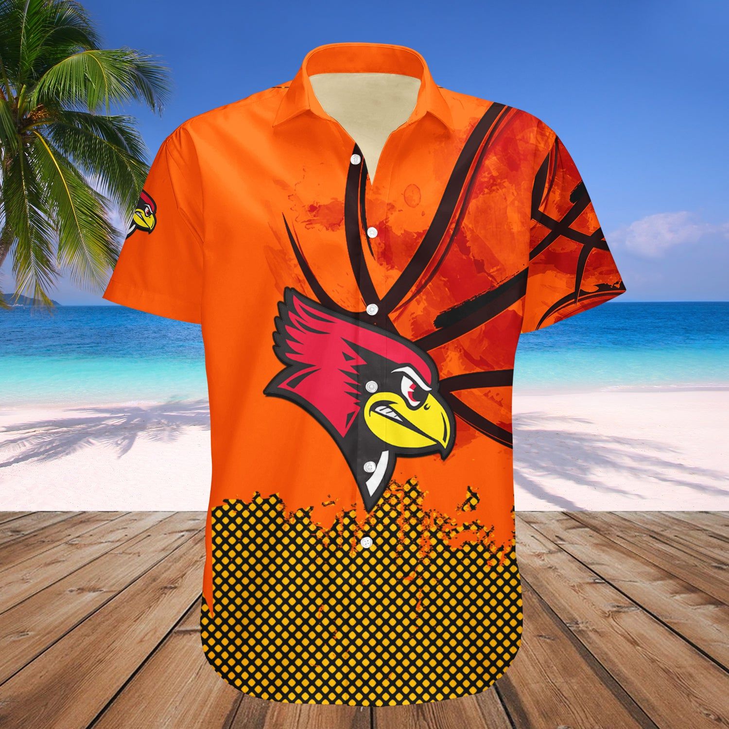 Illinois State Redbirds Hawaii Shirt Basketball Net Grunge Pattern – NCAA