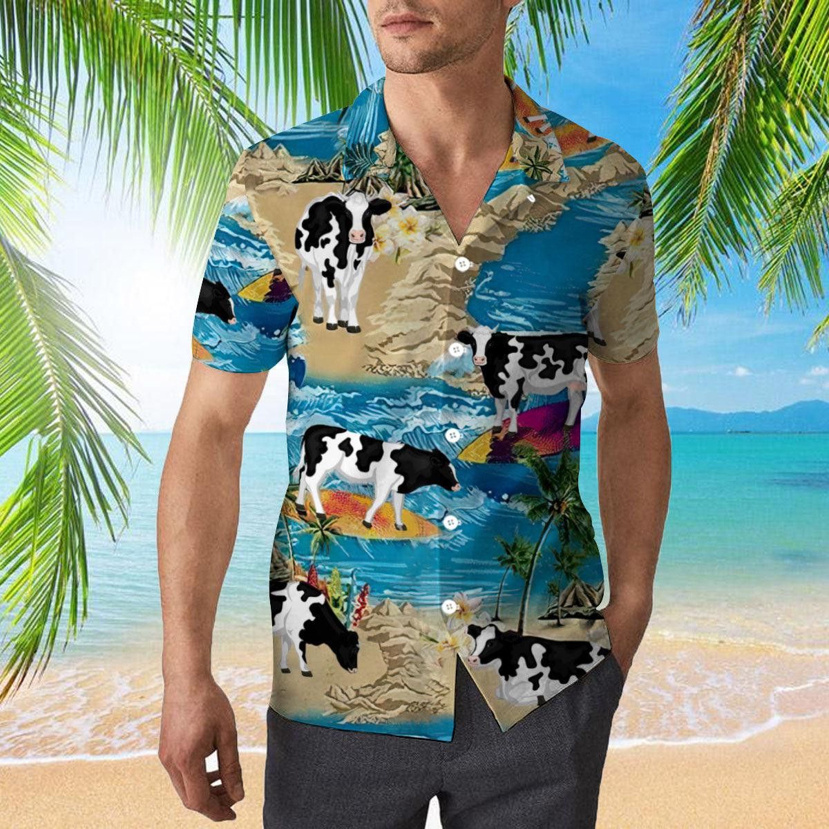 Illustration of a Cow on Hawaiian Tropical Beach Wear