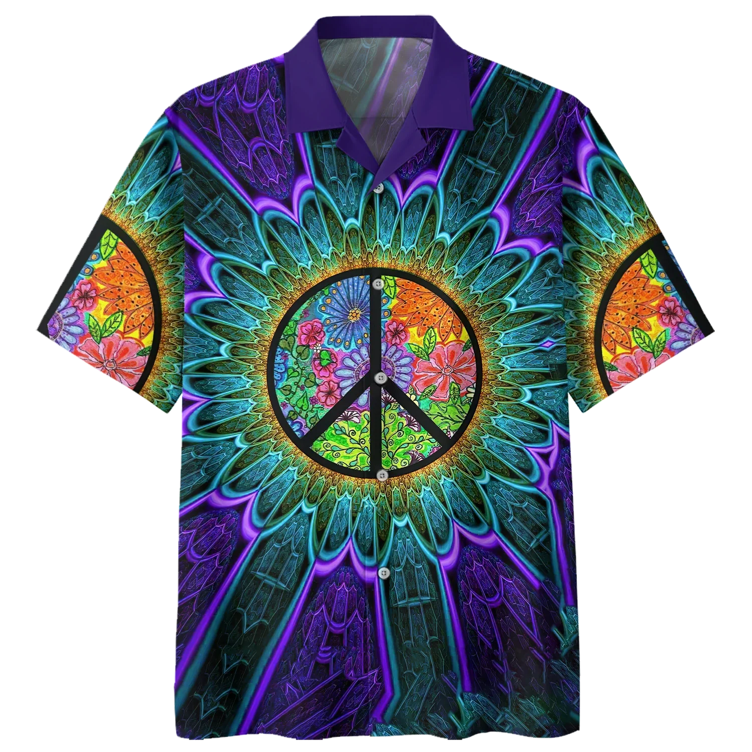 Imagine All The People Living In Peace- Peace Sign- American Flag- Hippie Hawaiian Shirt