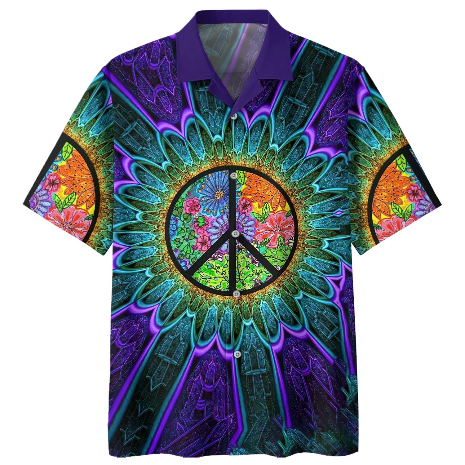 Imagine All The People Living In Peace- Peace Sign- American Flag- Hippie Trendy Hawaiian Shirt