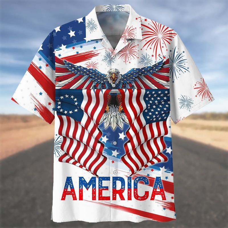 Independence Day 3D Hawaiian Shirt Flying Eagle Us Flags Festive Print