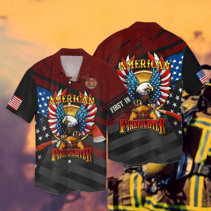 Independence Day American Firefighter Eagle Hawaiian Shirt
