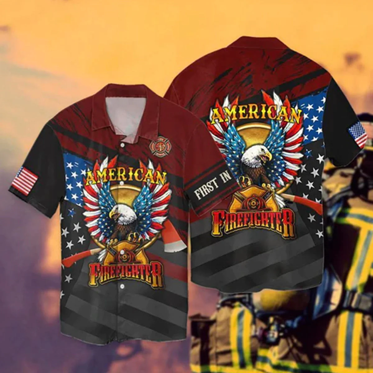 Independence Day American Firefighter Eagle Trendy Hawaiian Shirt