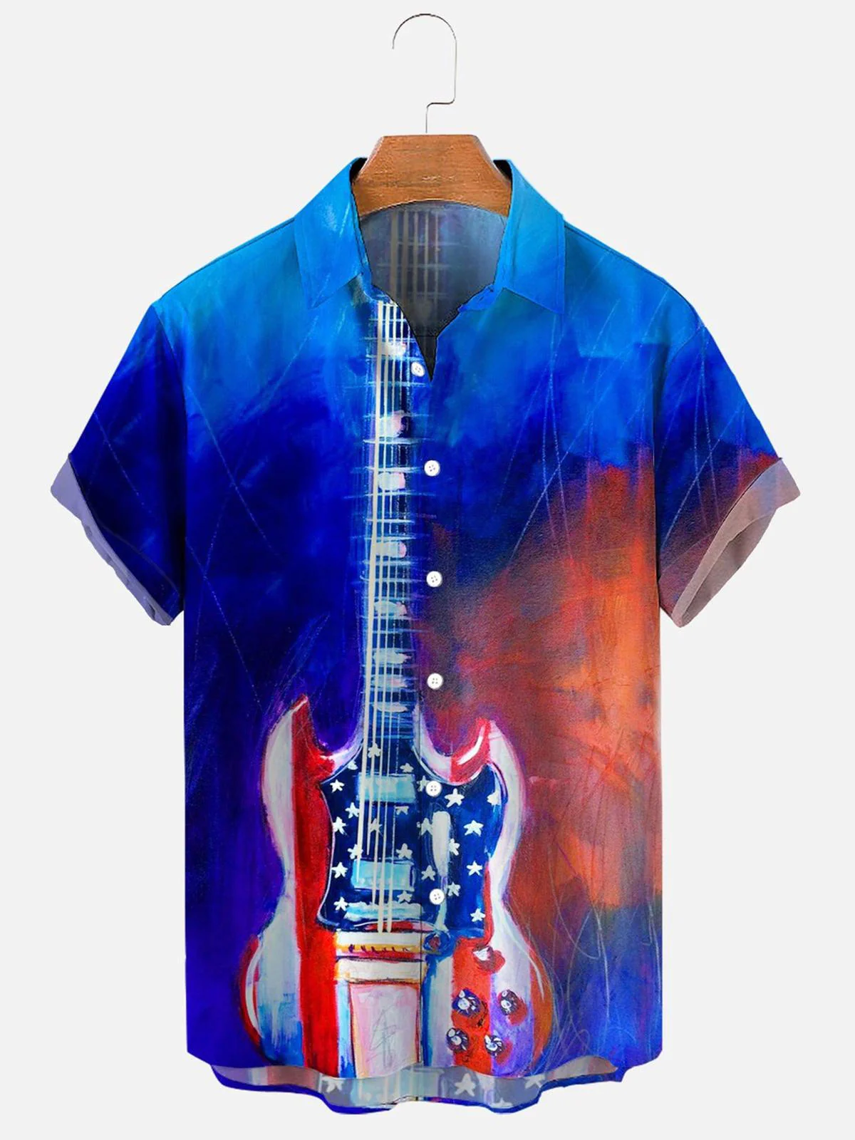Independence Day American Flag Guitar Men’s Trendy Hawaiian Shirt, 4Th Of July Trendy Hawaiian Shirt