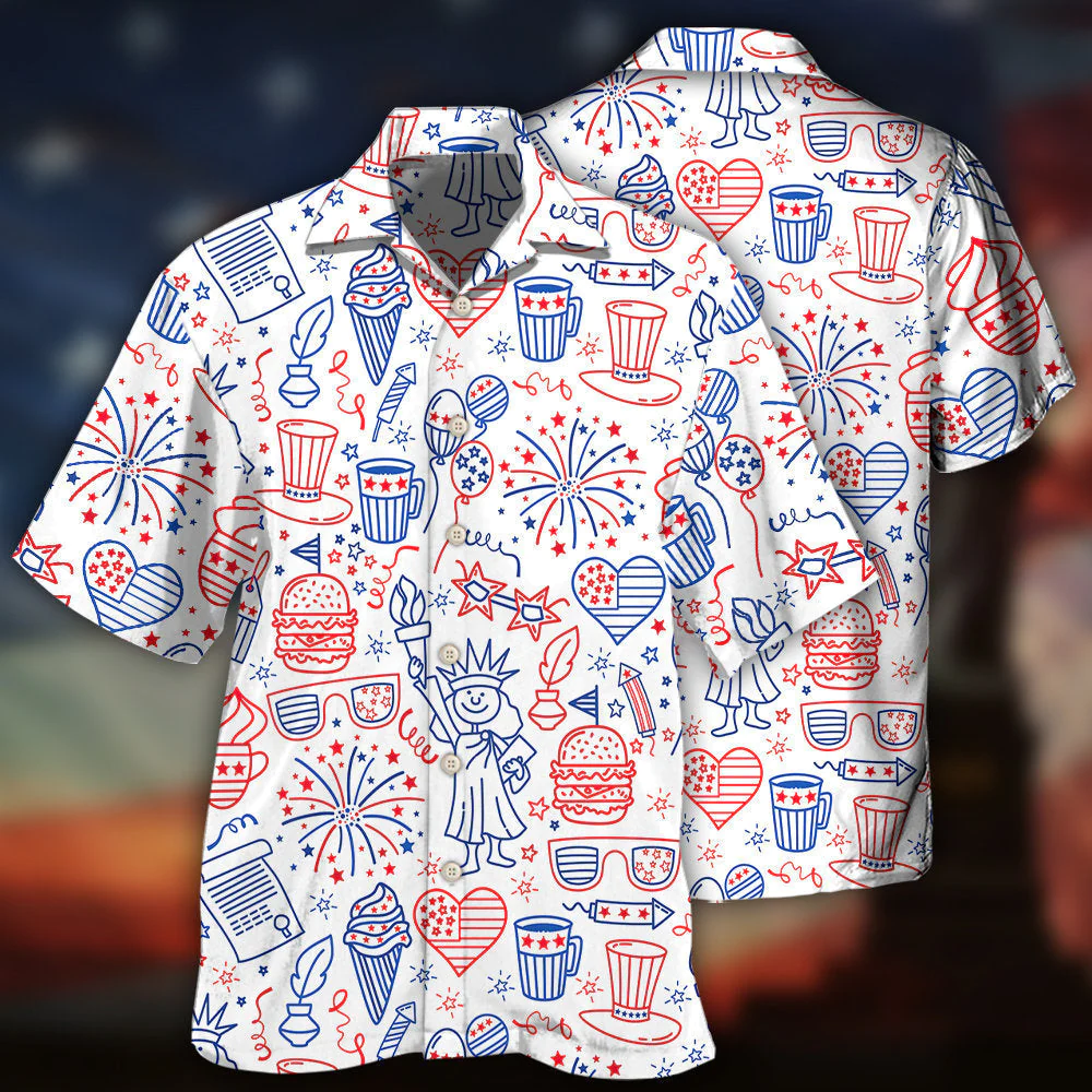 Independence Day Cool Drawing Icon All Printed 3D Hawaiian Shirt
