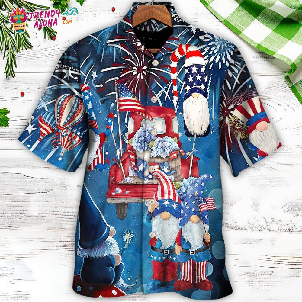Independence Day Cute Three Trio Gnome 4Th Of July Hawaiian Shirt – Trendy Aloha