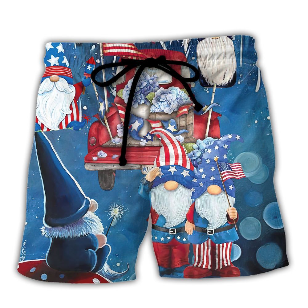 Independence Day Cute Three Trio Gnome 4Th Of July Trendy Aloha Hawaiian Beach Shorts