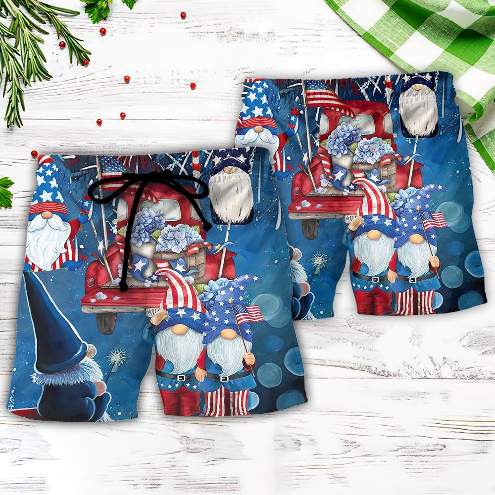 Independence Day Cute Three Trio Gnome 4Th Of July Trendy Aloha Hawaiian Beach Shorts