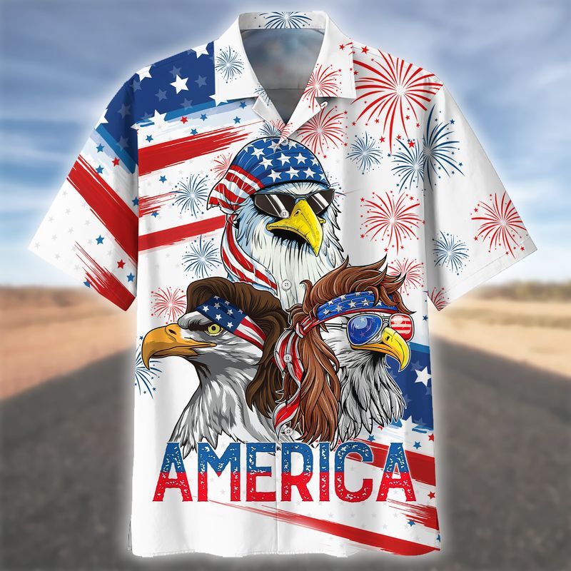 Independence Day Eagles 3D Hawaiian Shirt Patriotic Fashionable
