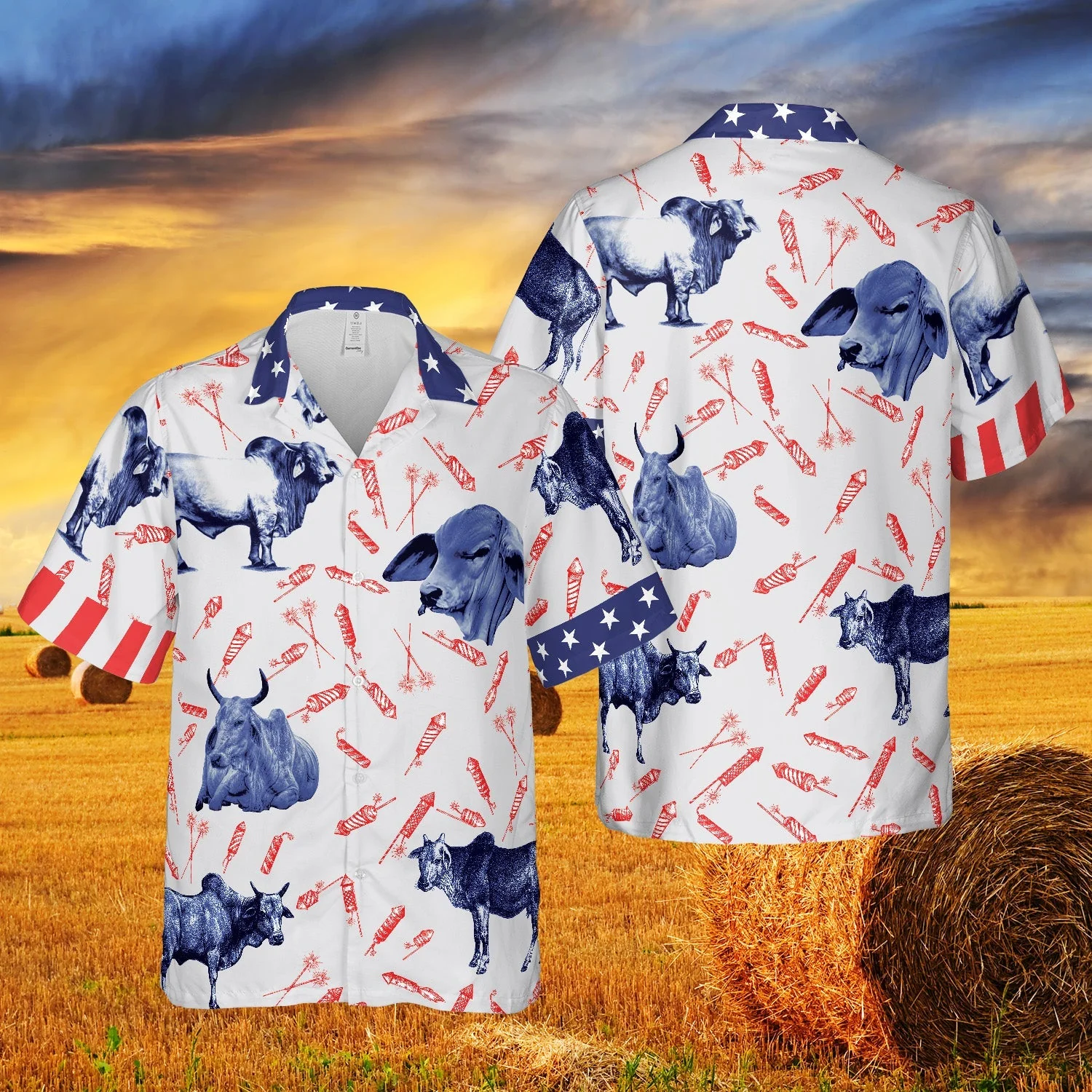 Independence Day Fire Cracker Brahman Pattern All Printed 3D Trendy Hawaiian Shirt