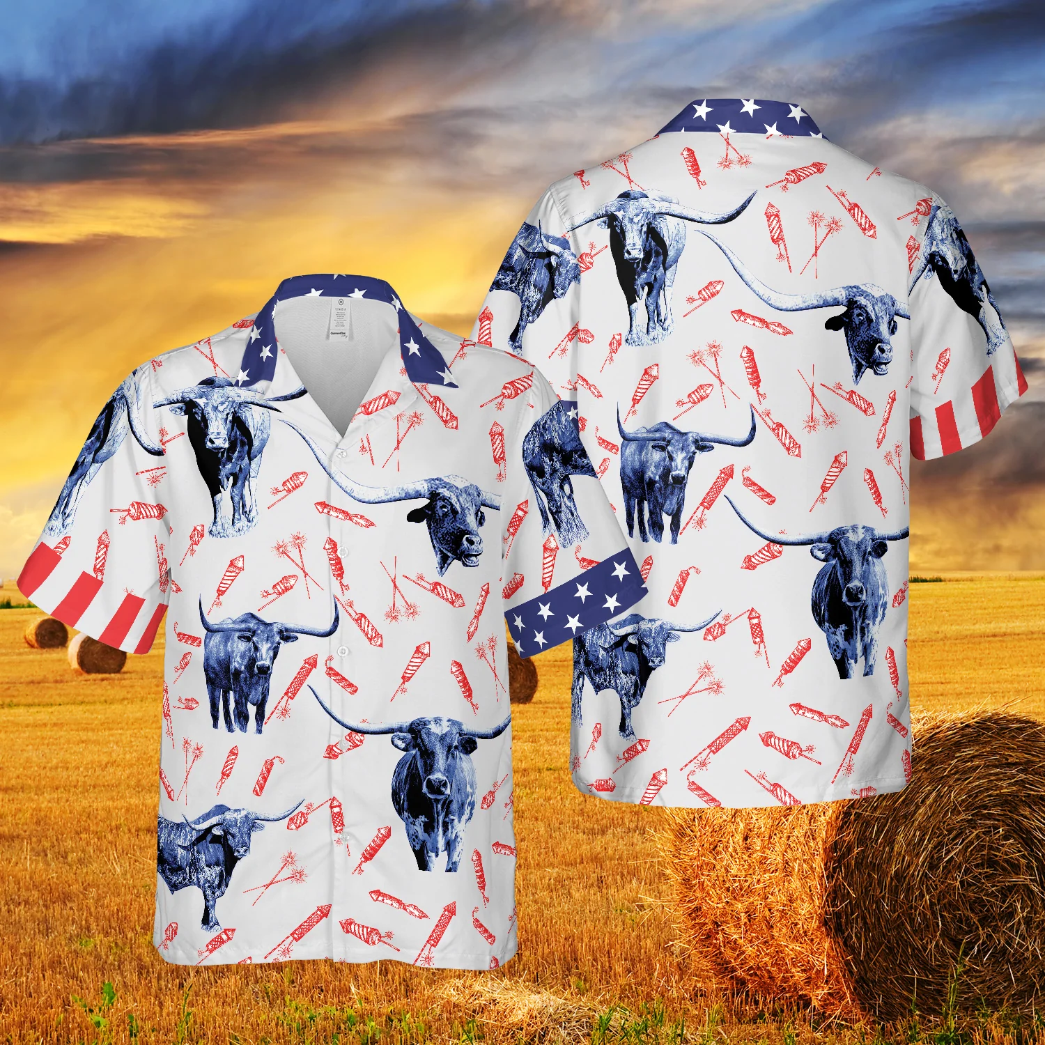 Independence Day Fire Cracker Txlonghorn Pattern All Printed 3D Hawaiian Shirt