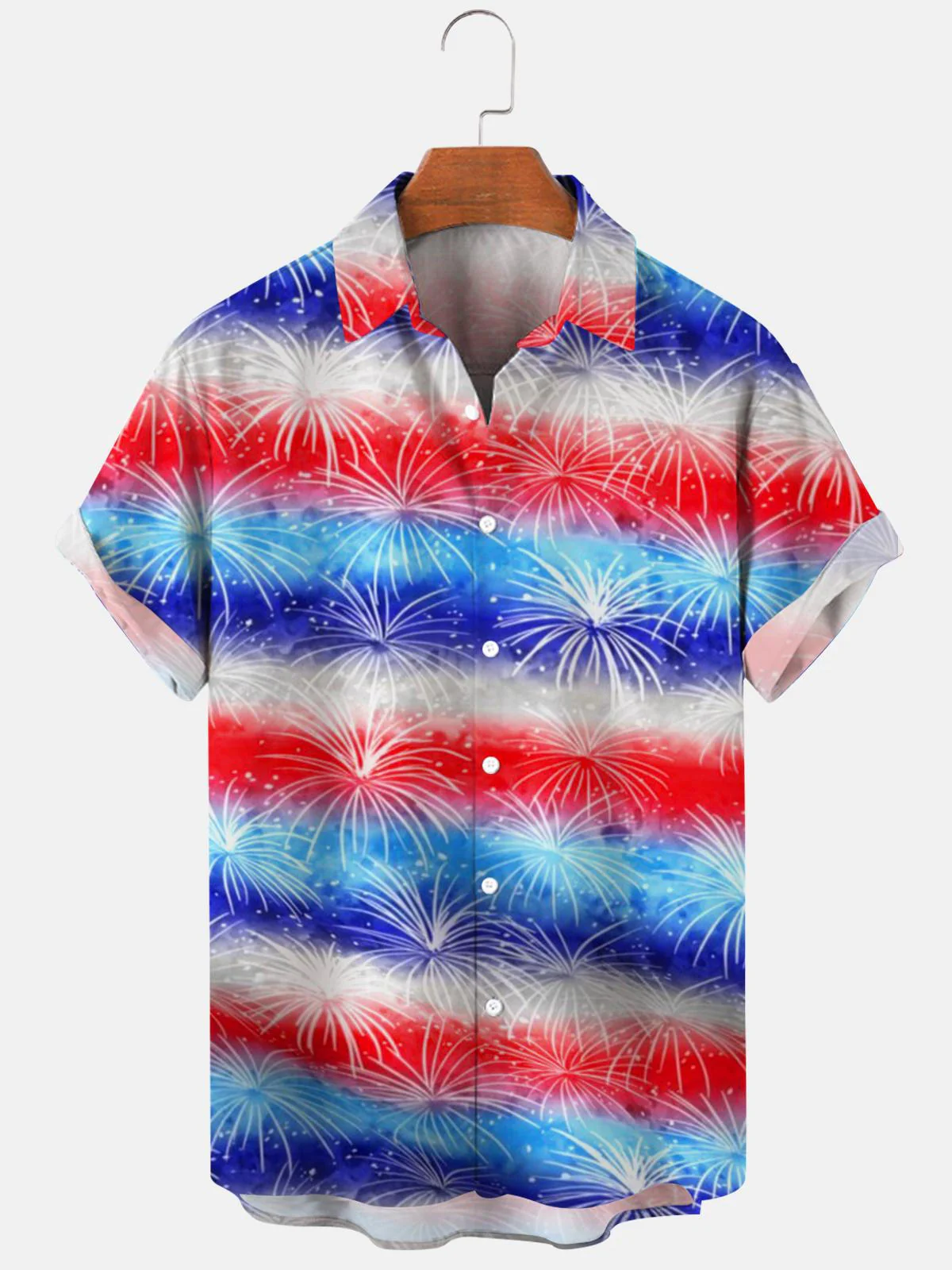 Independence Day Fireworks Gradient Men’s Trendy Hawaiian Shirt, 4Th Of July Trendy Hawaiian Shirt