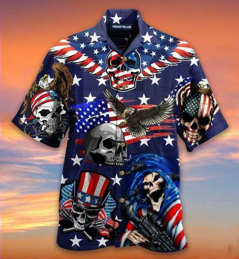 Independence Day Hawaii Shirt Eagle Patriotic Skull American Flag Trendy Hawaiian Shirt Adult Full Print