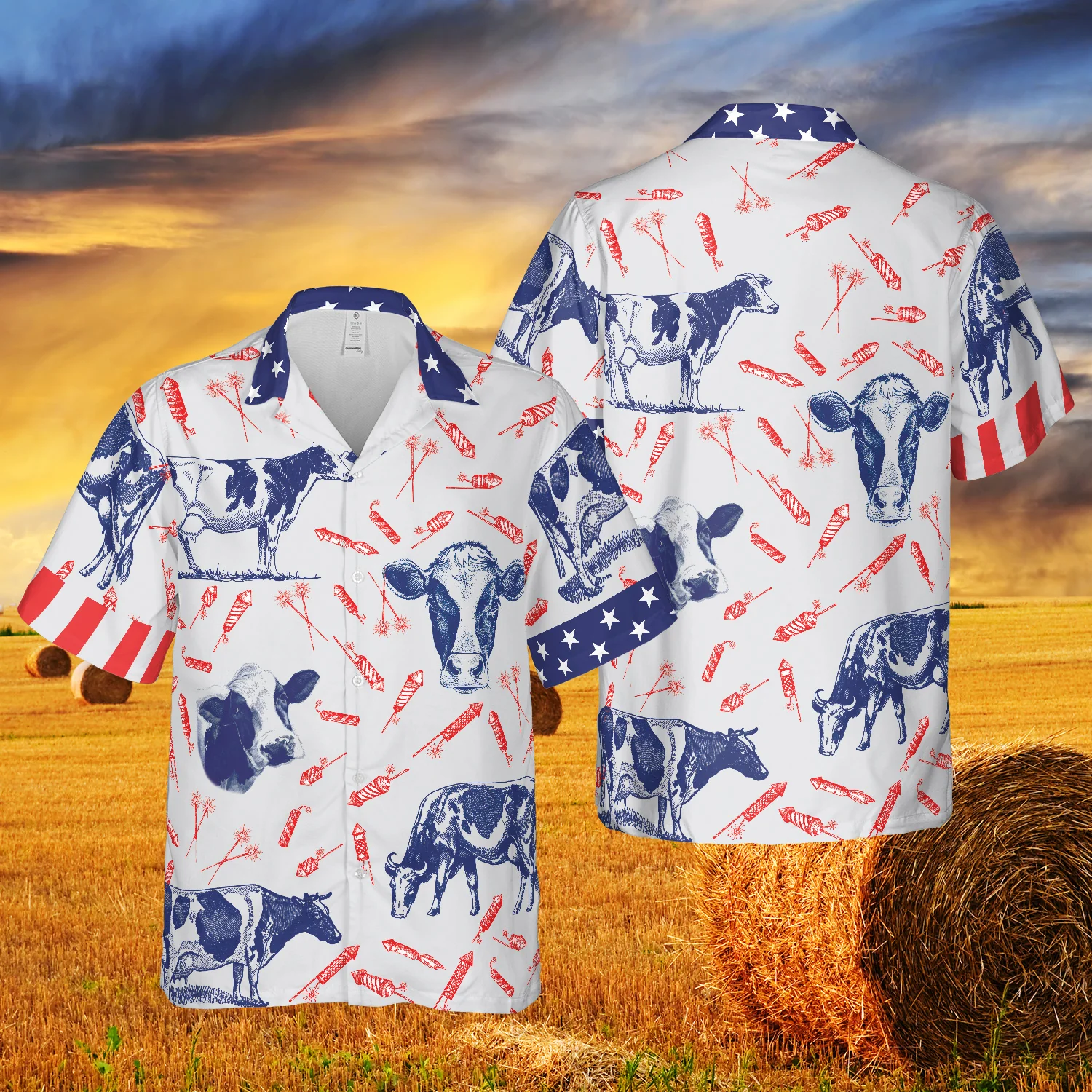 Independence Day Holstein Fire Cracker 3D Hawaiian Shirt For Festivities