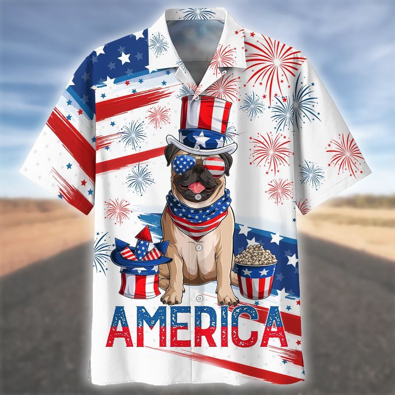Independence Day Pug Celebration Hawaiian Shirt Unique Design