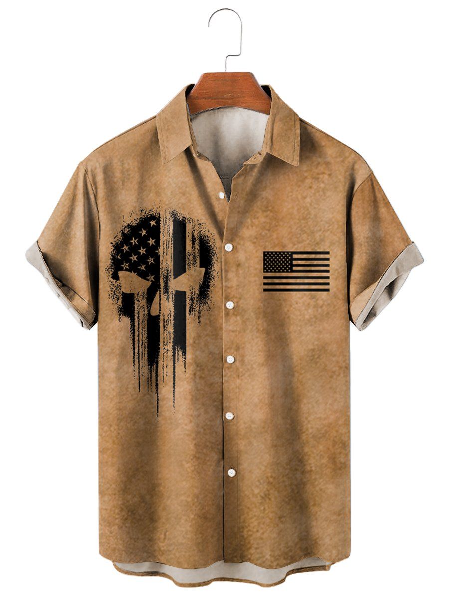 Independence Day Skull Print Casual Breathable Short Sleeve Shirt Independence Day Skull Print Casual Breathable Short Sleeve Shirt