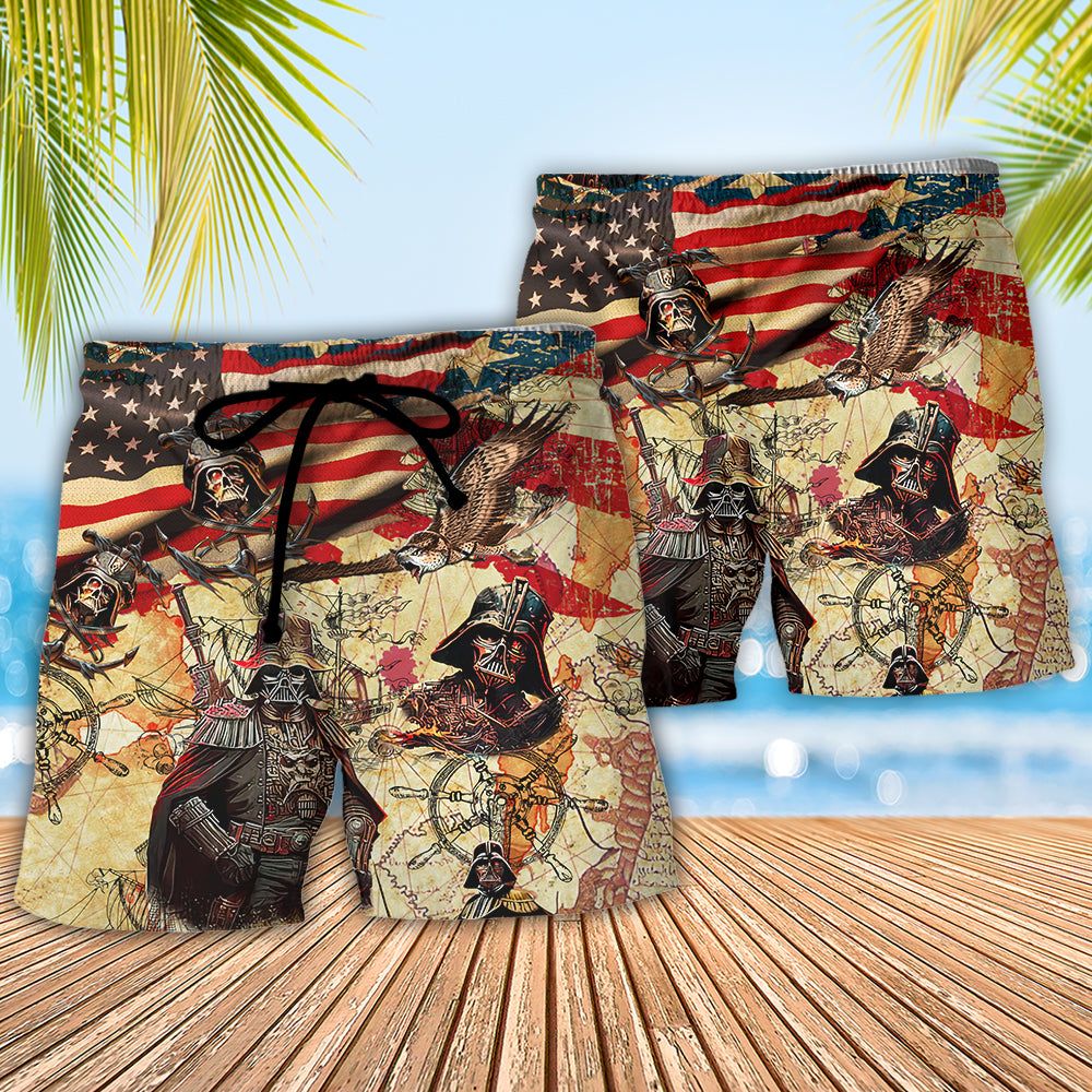Independence Day Starwars Darth Vader Pirates Home Is Where The Anchor Drops Trendy Aloha Hawaiian Beach Shorts