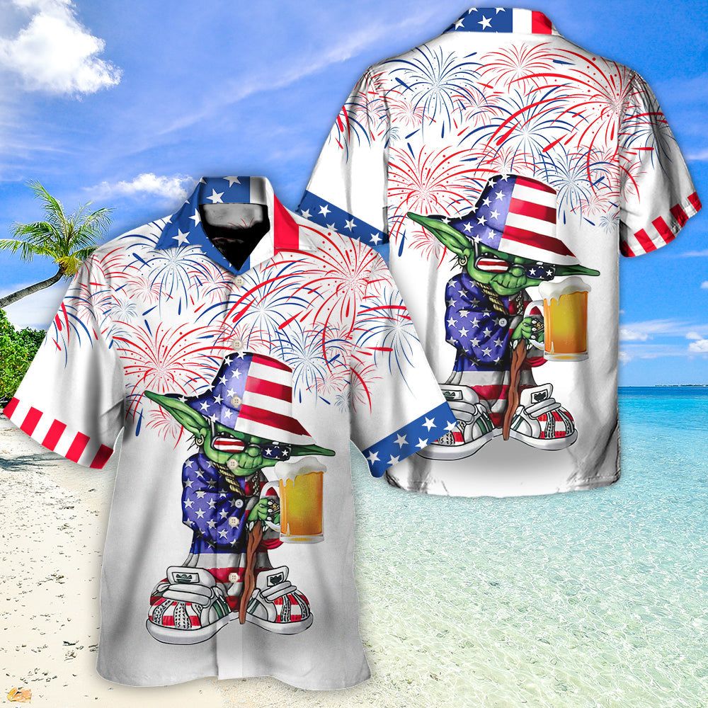Independence Day Sw Yoda With Beer -Hawaiian Shirt