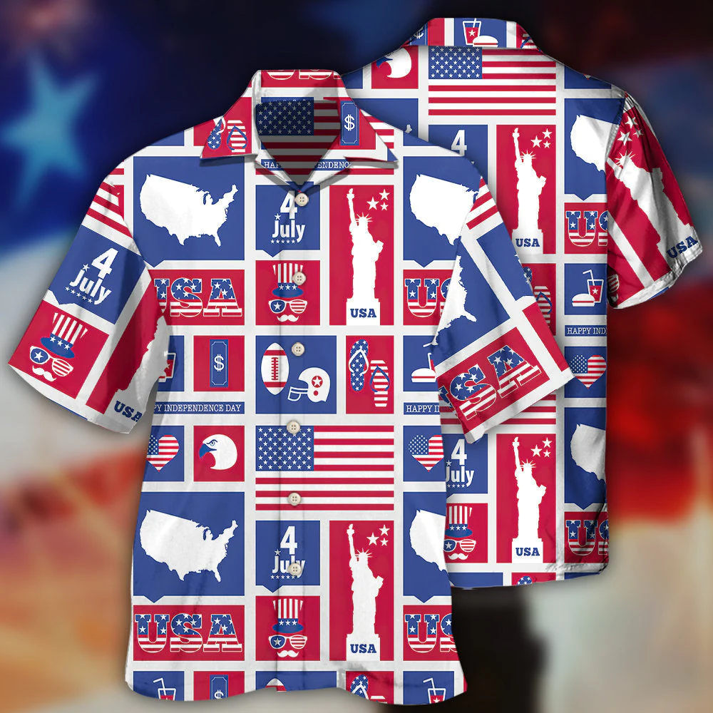 Independence Day Symbols Of United States All Printed 3D Hawaiian Shirt