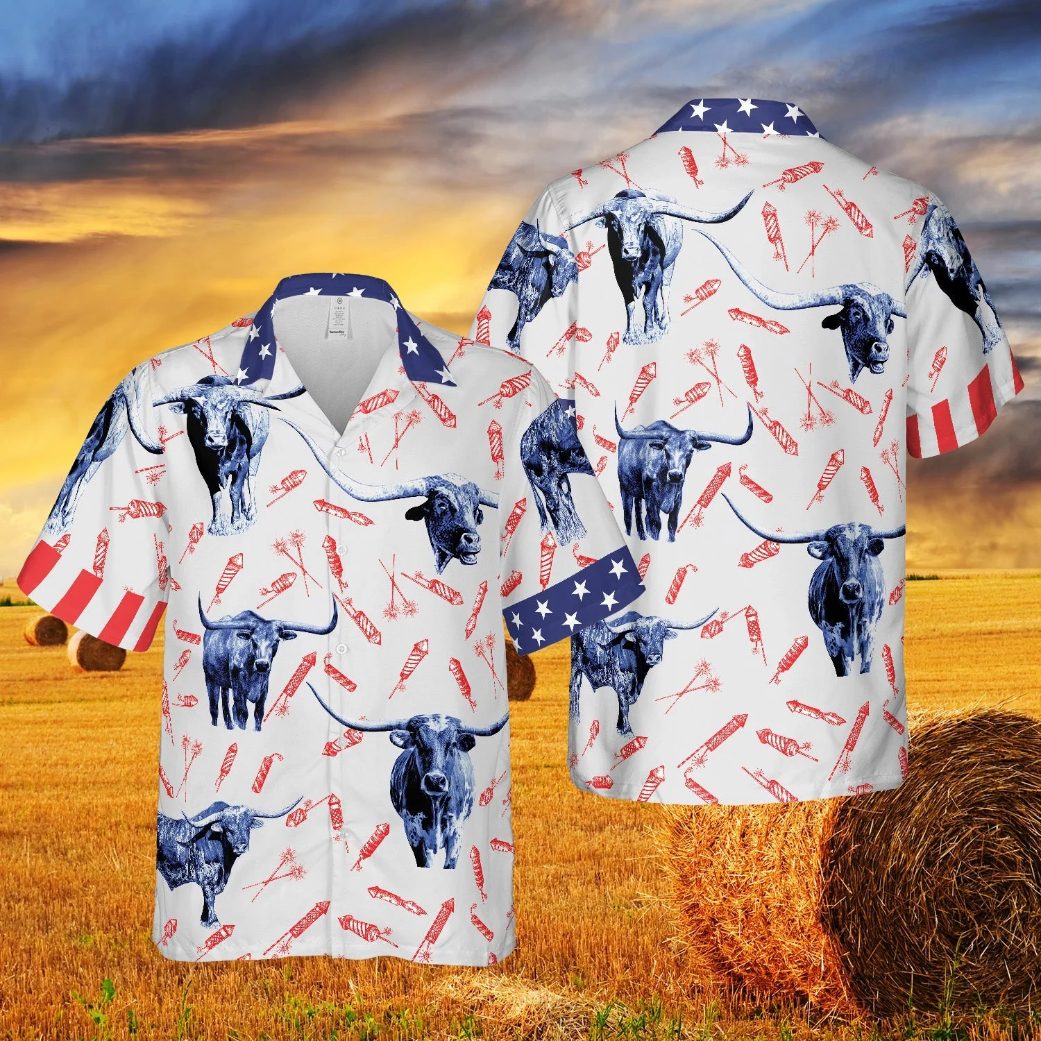 Independence Day Tx-Longhorn Pattern All Printed 3D Hawaiian Shirt