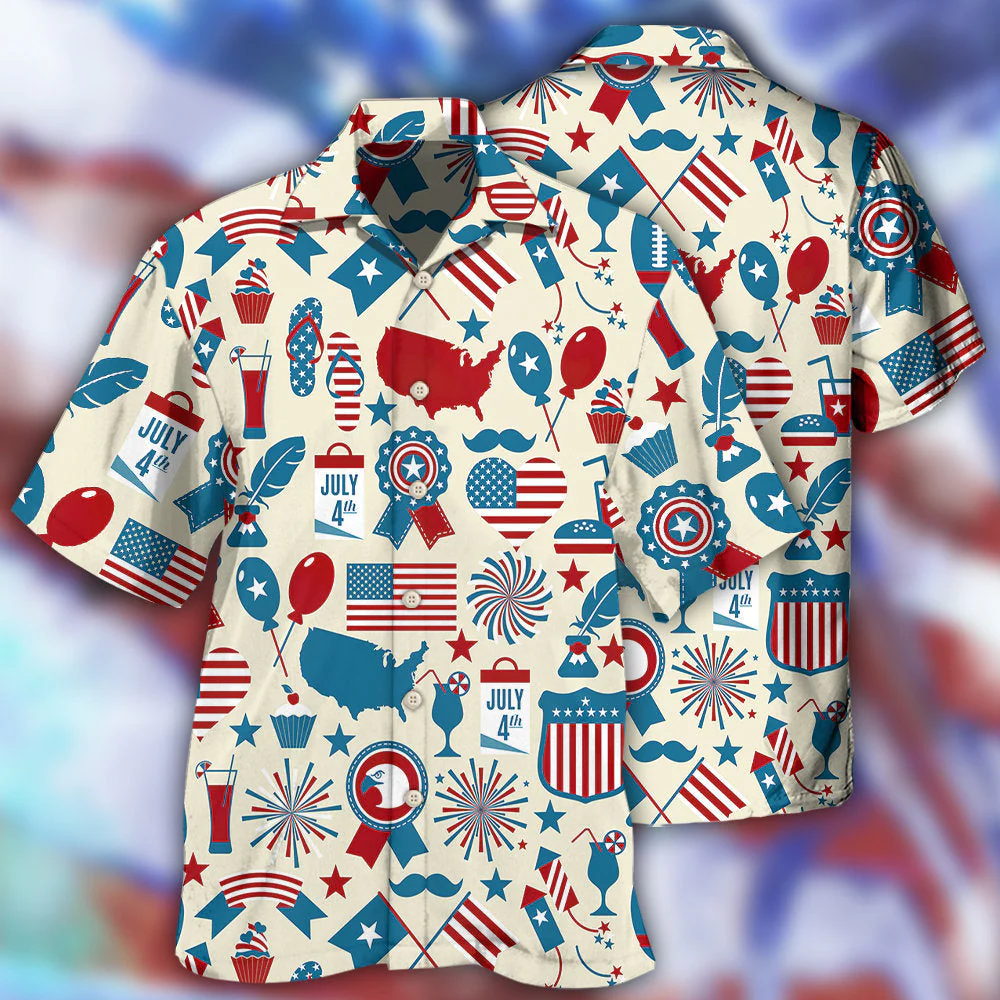 Independence Day Unique Symbols Hawaiian Shirt Vibrant Design