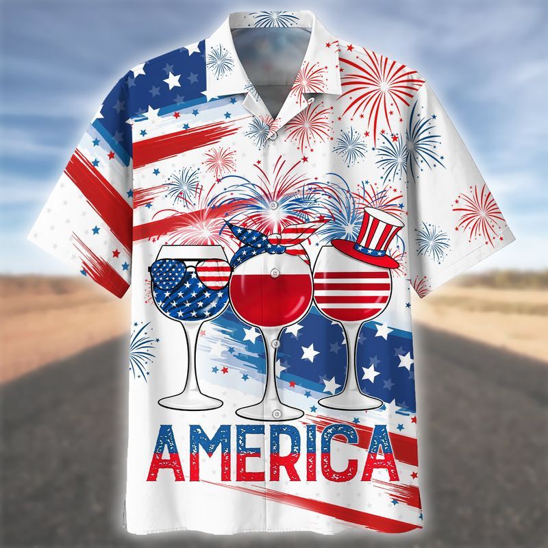 Independence Day Wine Celebration 3D Hawaiian Shirt