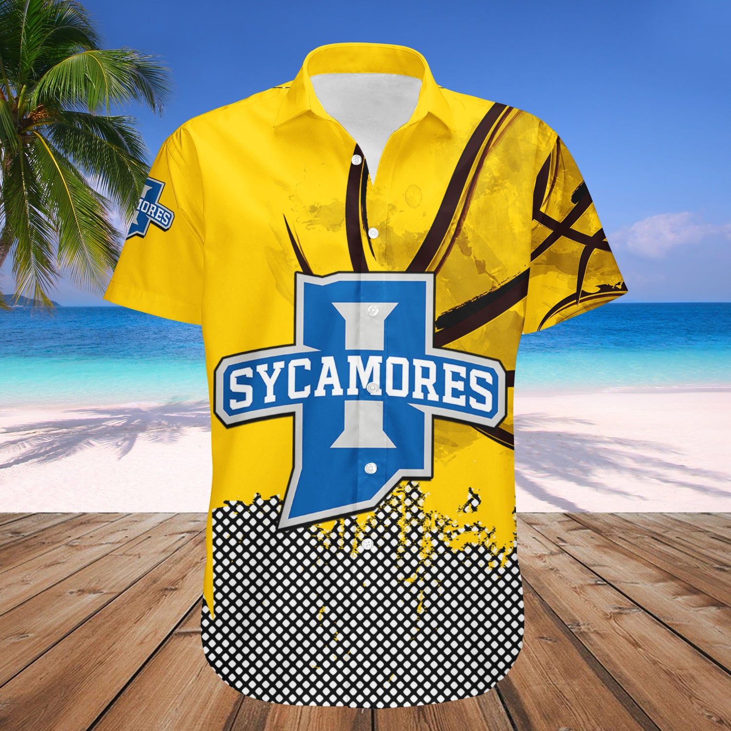 Indiana State Sycamores Hawaii Shirt Basketball Net Grunge Pattern – NCAA
