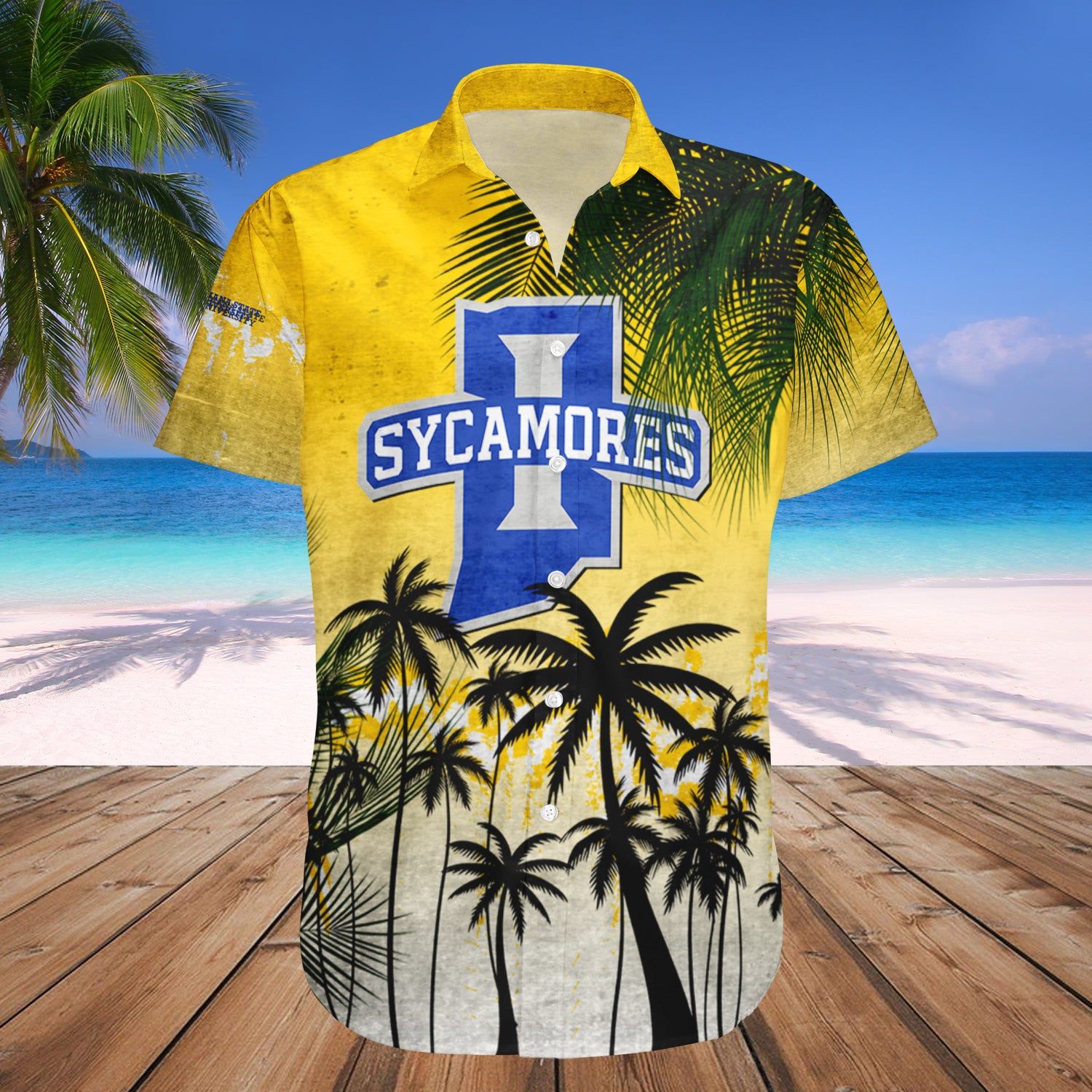 Indiana State Sycamores Hawaii Shirt Coconut Tree Tropical Grunge – NCAA