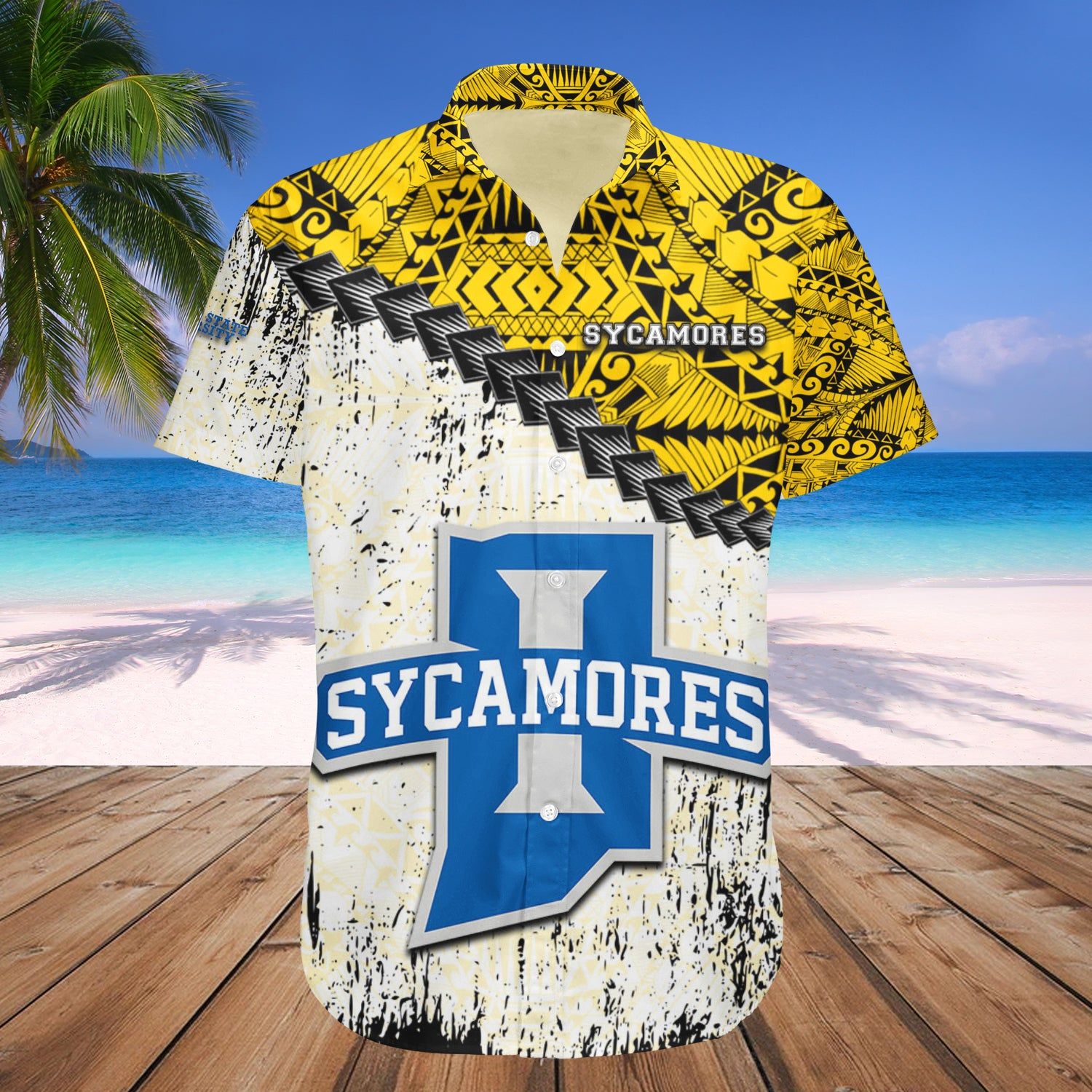 Indiana State Sycamores Hawaii Shirt Grunge Polynesian Tattoo – NCAA