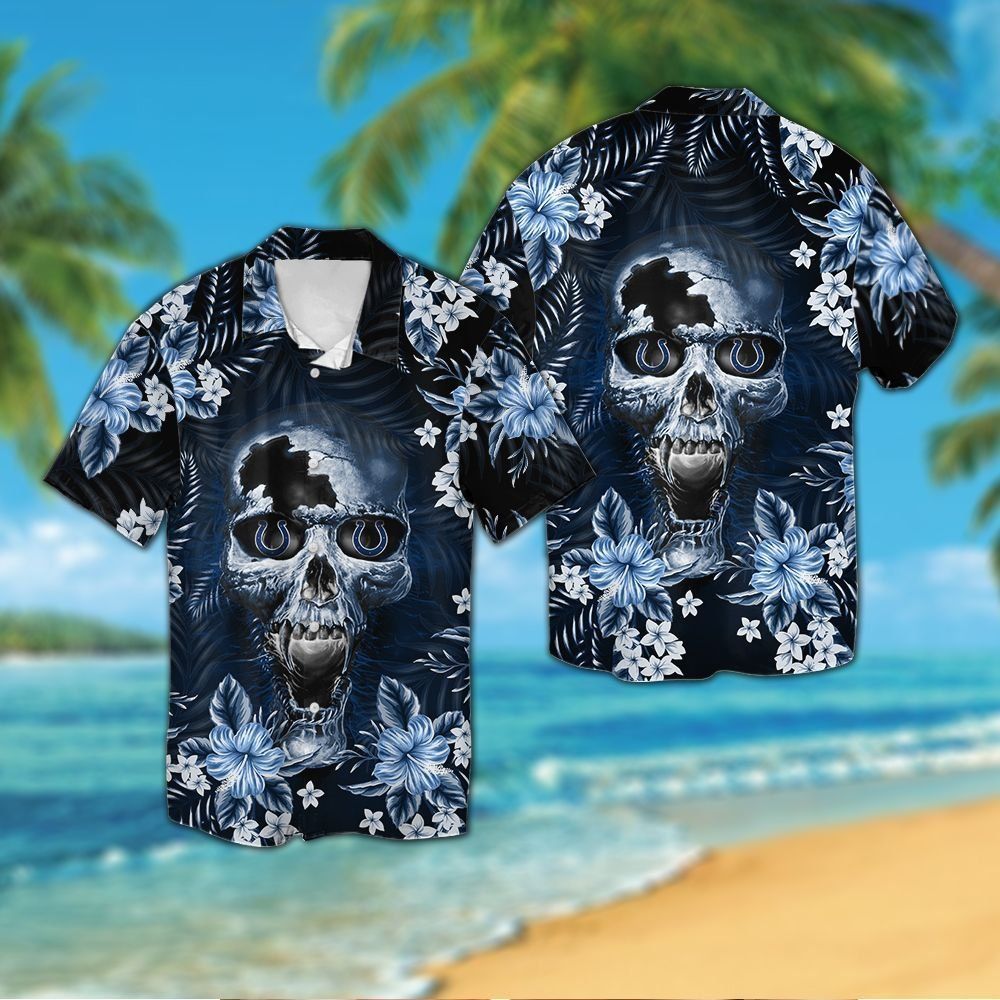 Indianapolis Coltsskull Short Sleeve Button Up Tropical Hawaiian Shirt VER01