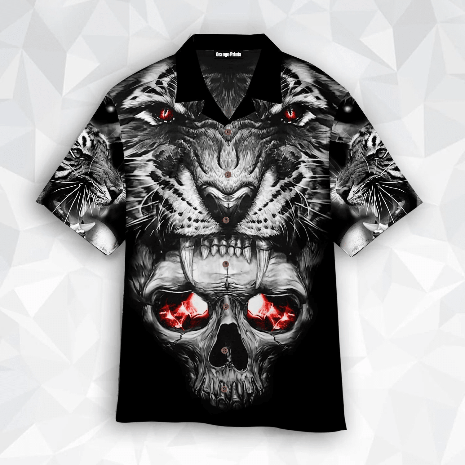 Intricate Tattoo Design with Tiger Skull Hawaiian Shirt
