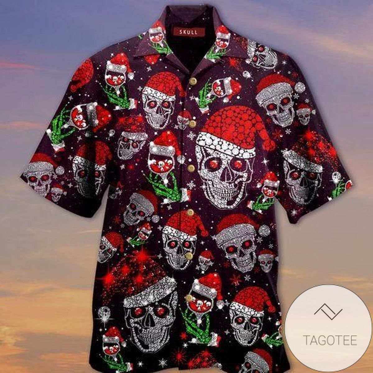 Intriguing Bling Skull Wine Ensemble Hawaiian Shirt
