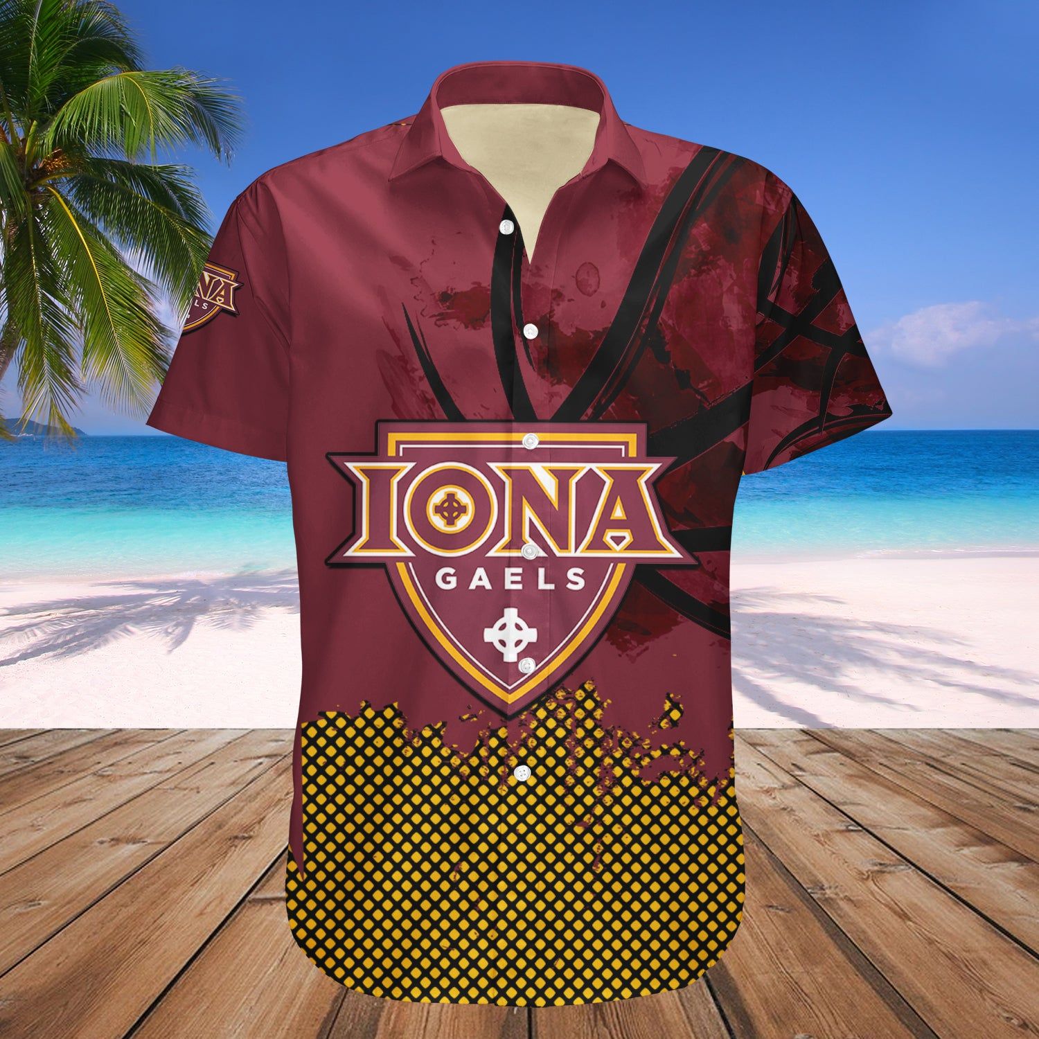 Iona Gaels Hawaii Shirt Basketball Net Grunge Pattern – NCAA