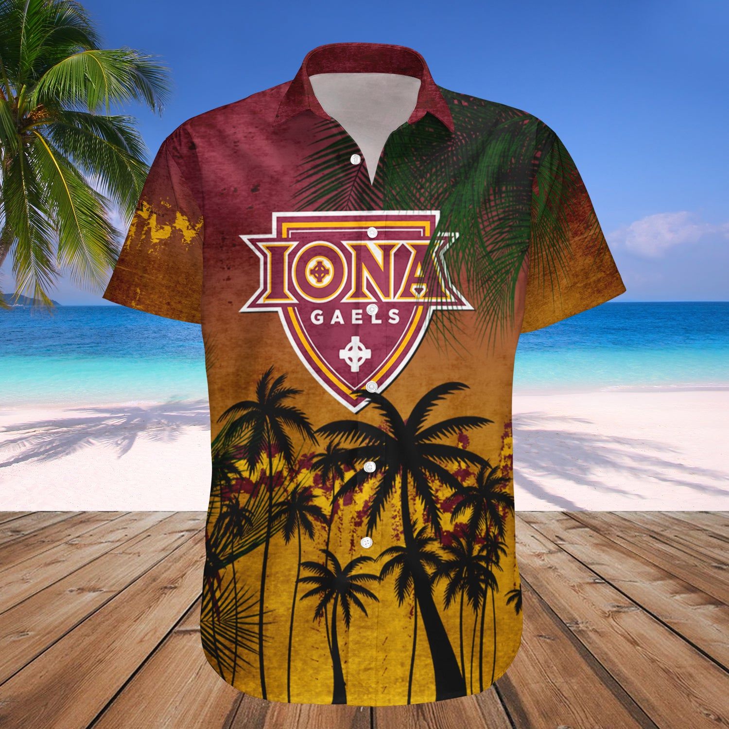 Iona Gaels Hawaii Shirt Coconut Tree Tropical Grunge – NCAA