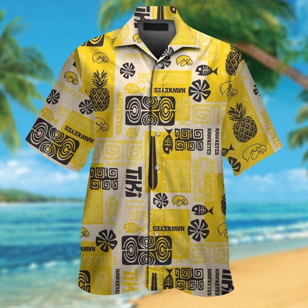 Iowa Hawkeyes Short Sleeve Button Up Tropical Hawaiian Shirt VER020