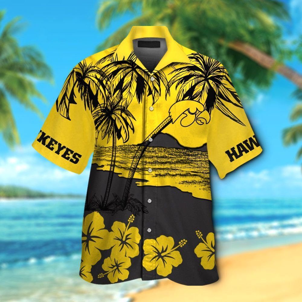 Iowa Hawkeyes Short Sleeve Button Up Tropical Hawaiian Shirt VER030