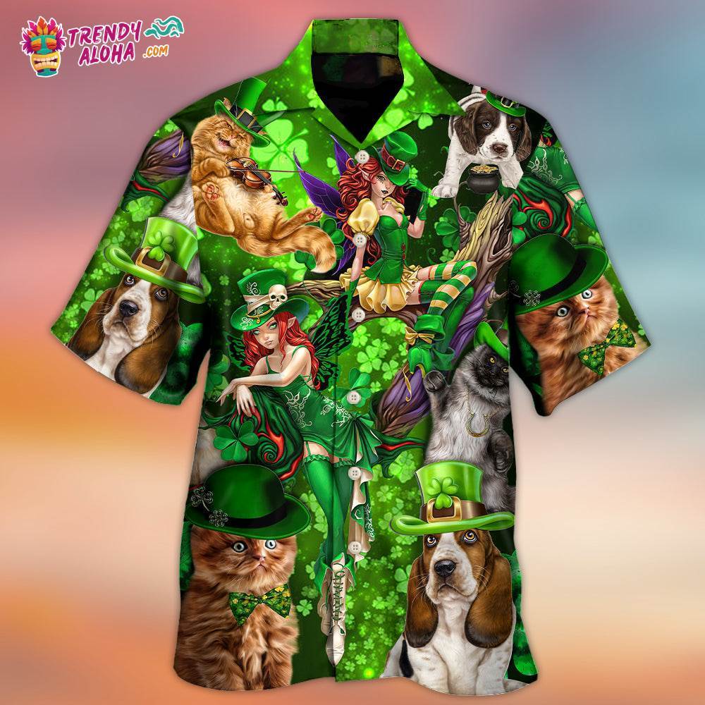 Irish Cat Girl St Patrick’S Day Green Light Hawaiian Shirt – Trendy Aloha