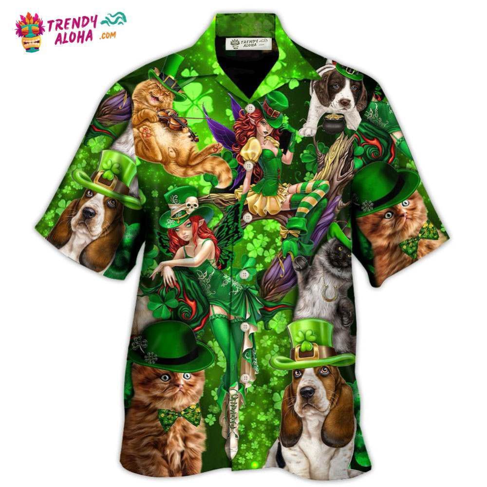 Irish Cat Girl St Patrick’S Day Green Light Hawaiian Shirt – Trendy Aloha