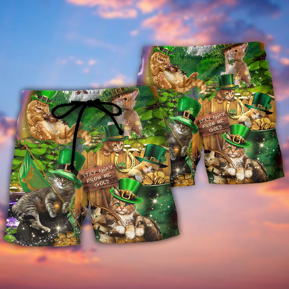 Irish Cat Happy St Patrick’s Day Trendy Aloha Hawaiian Beach Shorts