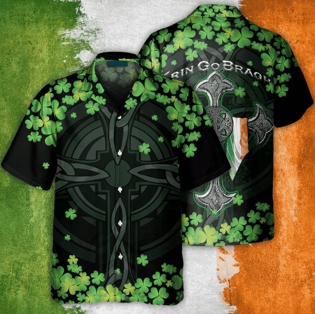 Irish Enri Go Bragh American Flag Clover Hawaiian Shirt