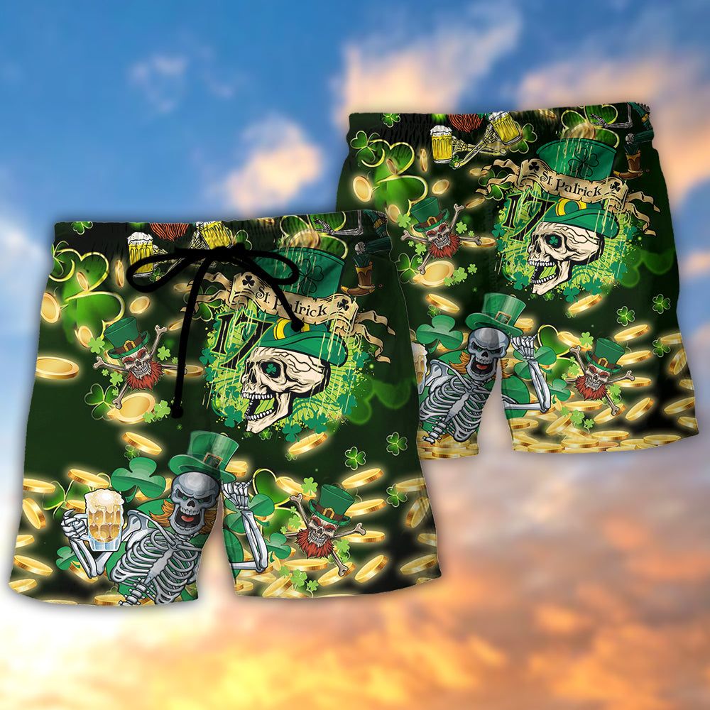 Irish Green Skull Love Beer Trendy Aloha Hawaiian Beach Shorts
