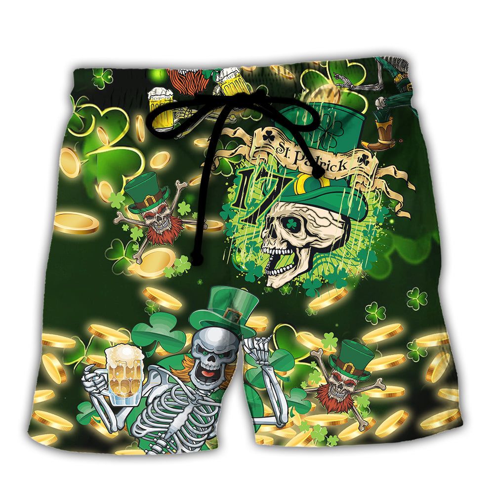Irish Green Skull Love Beer Trendy Aloha Hawaiian Beach Shorts