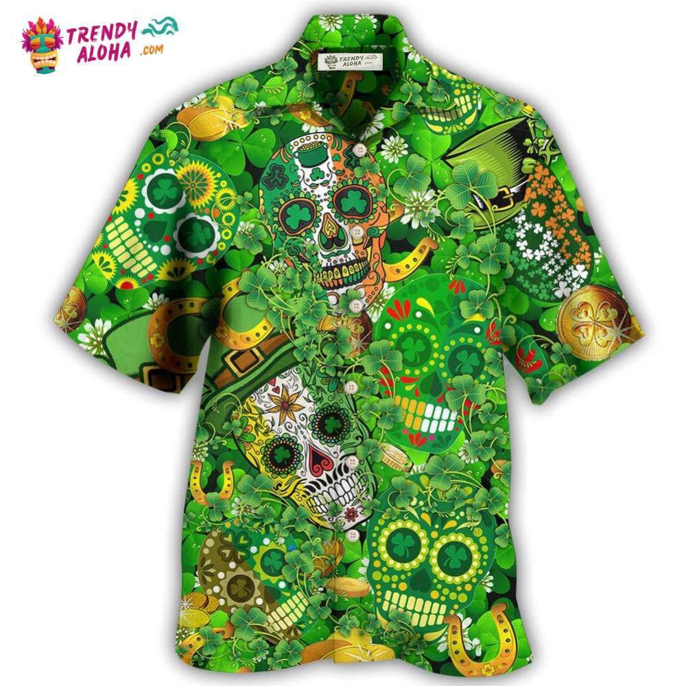 Irish Love Skull Happy And Gold Hawaiian Shirt – Trendy Aloha