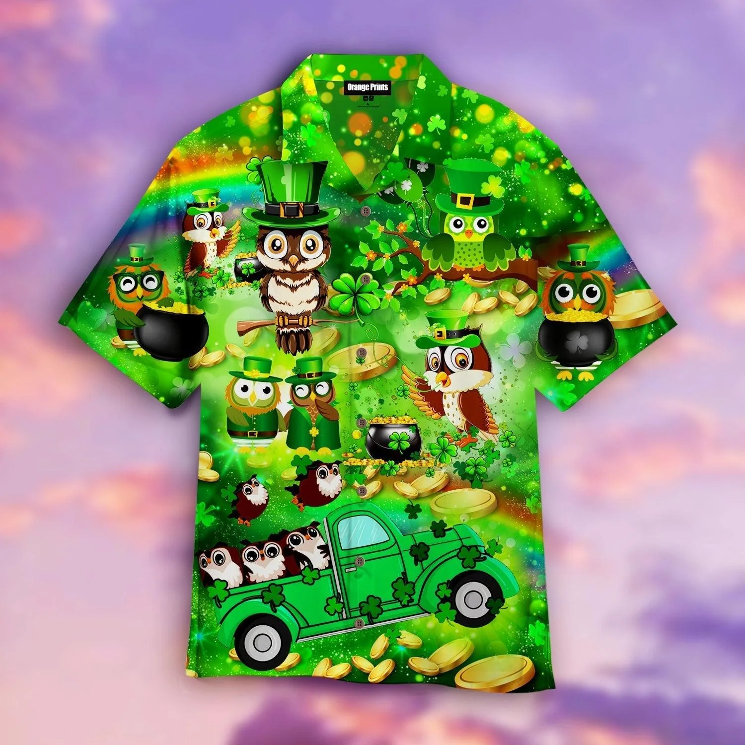 Irish Owl PatrickS Day Shamrock Green Hawaiian Shirt For