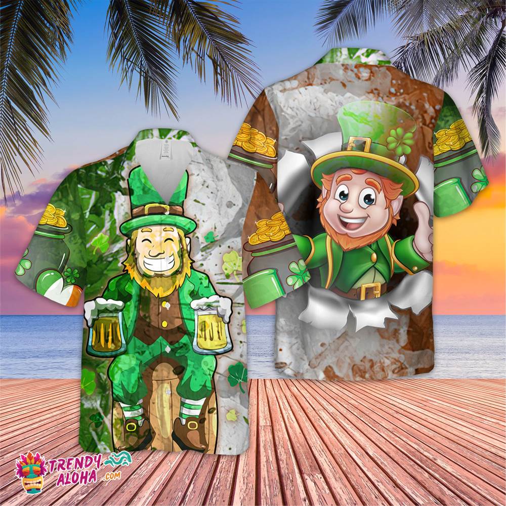 Irish Patrick Grunge Hawaiian Shirt St. Paddy’s Holiday, Aloha Beach Shirt Hawaii Shirt, Irish Shamrock Hawaiian Shirt
