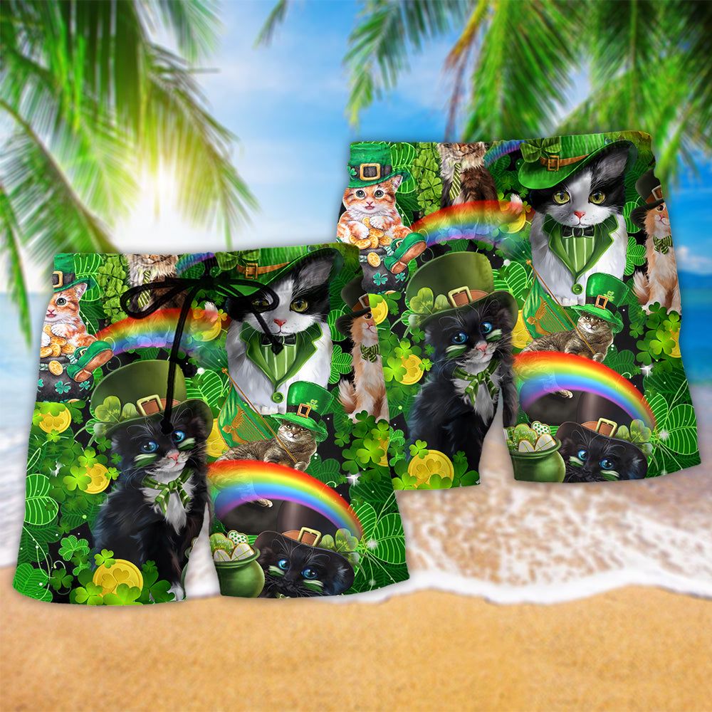 Irish Saint Patricks Day Cats Shamrocks Green Trendy Aloha Hawaiian Beach Shorts