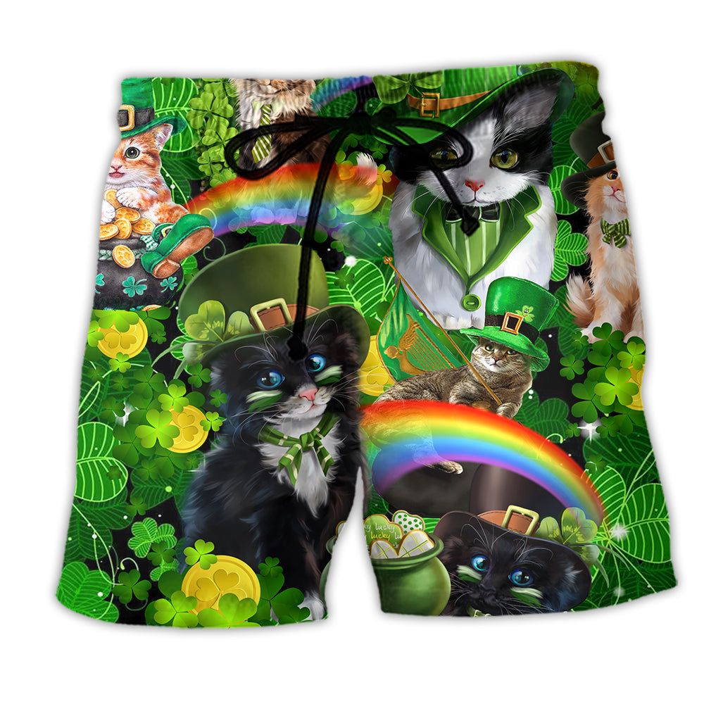 Irish Saint Patricks Day Cats Shamrocks Green Trendy Aloha Hawaiian Beach Shorts