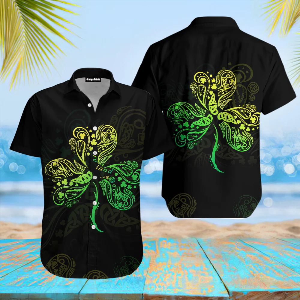 Irish Saint Patrick’s Day Shamrock Celtic Cross Trendy Hawaiian Shirt For